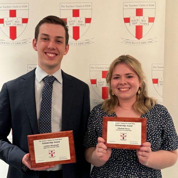 Ms Eliza Pascoe and Mr Lachlan Macdonald win prestigious Teachers’ Guild Scholarship Award for the Primary and Secondary Division